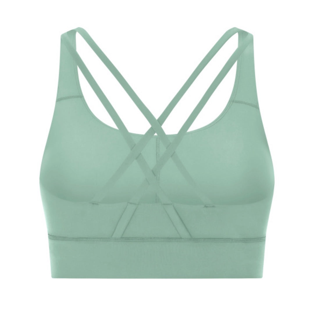 Women's "Cardio District X FIT" Light Green Strappy Criss-Cross Sports Bra
