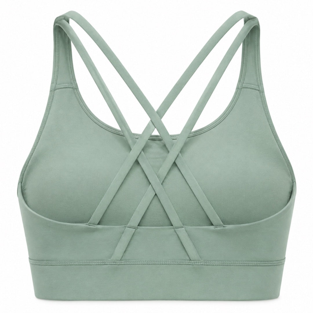 Women's "Cardio District X FIT" Light Green Strappy Criss-Cross Sports Bra