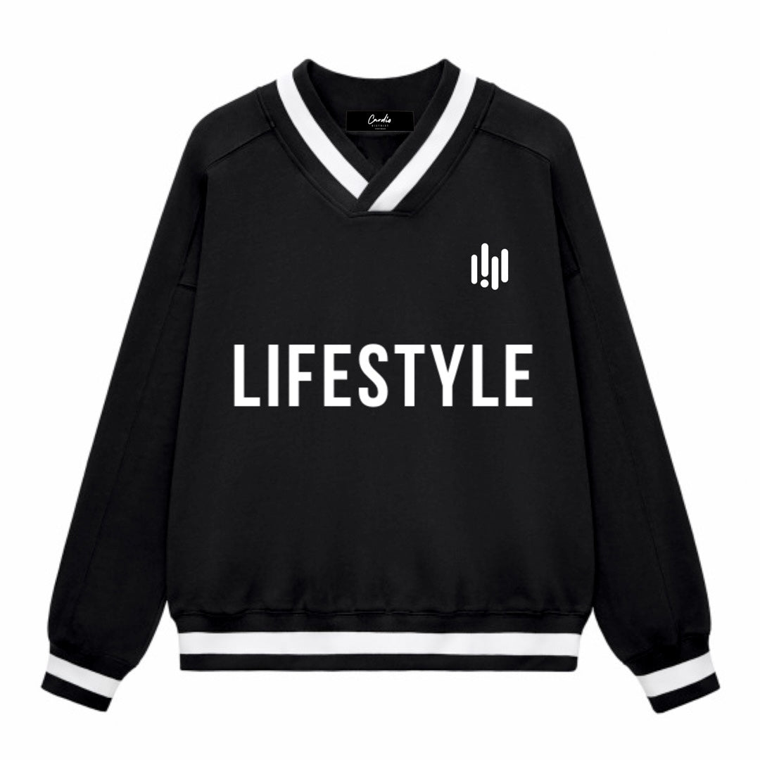 Men's Cardio District "Lifestyle" V-Neck Contrast Collar Boxy Sweatshirt