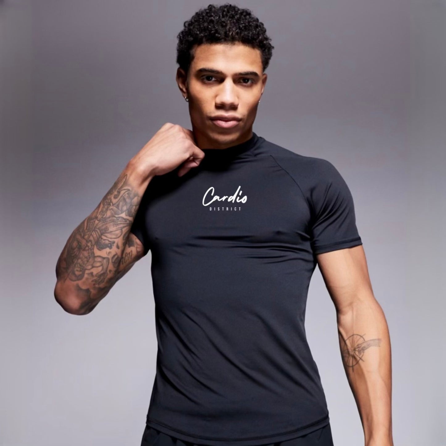 Mens Cardio District " RUN" Rash Guard Dri Fit Top