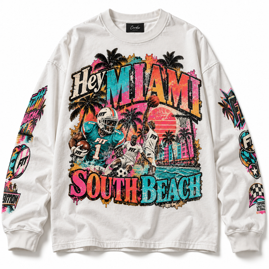 Men's Cardio District x FIT Oversized "Hey South Beach" Long Sleeve T-Shirt