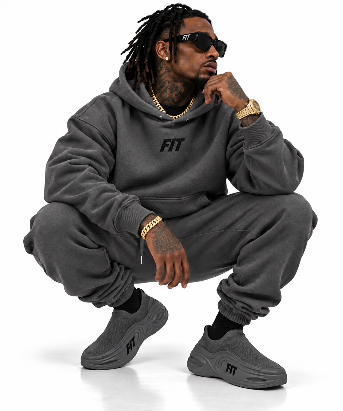 Men's Cardio District X FIT heavyweight snap buttons collar hoodie