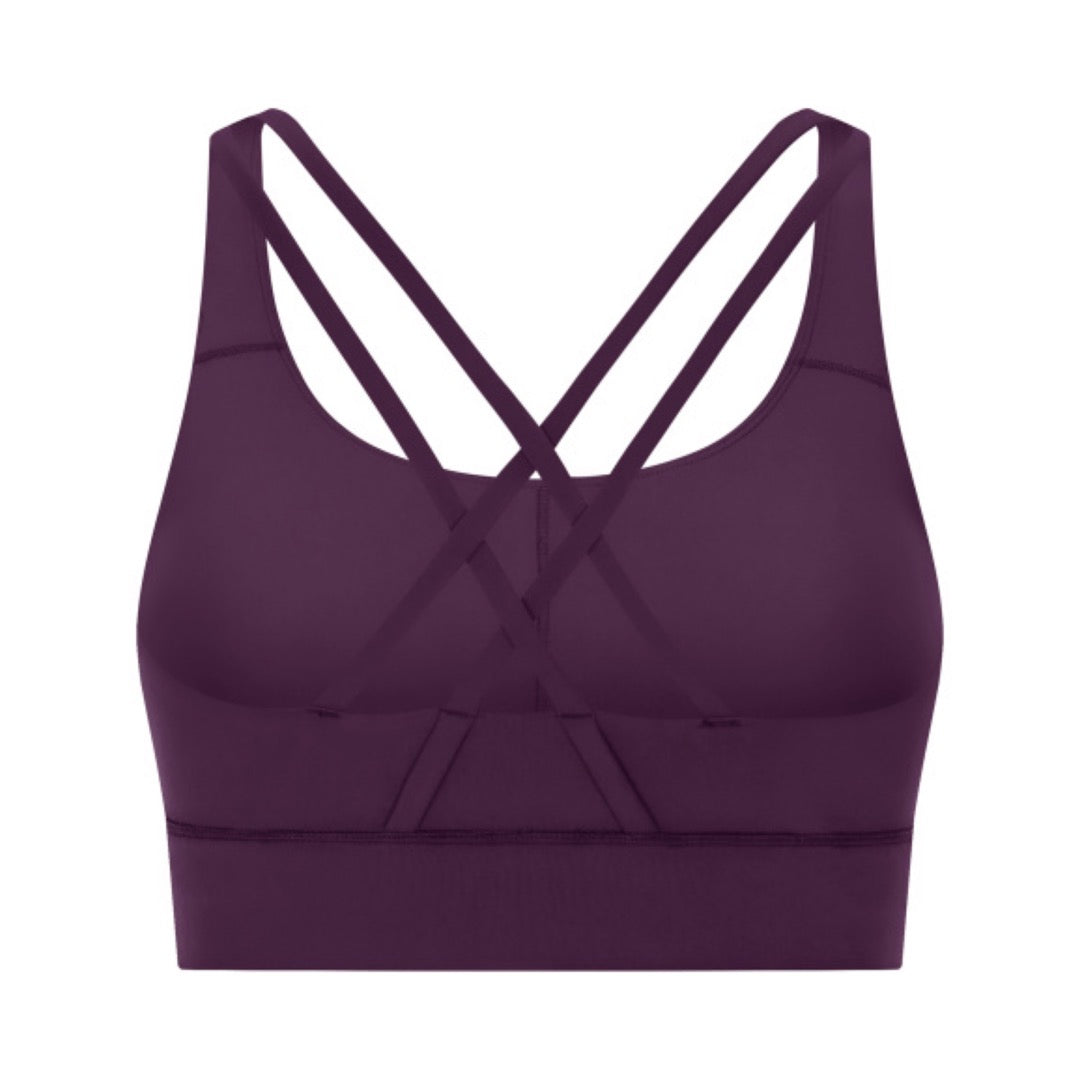 Women's "Cardio District X FIT" Purple Strappy Criss-Cross Sports Bra
