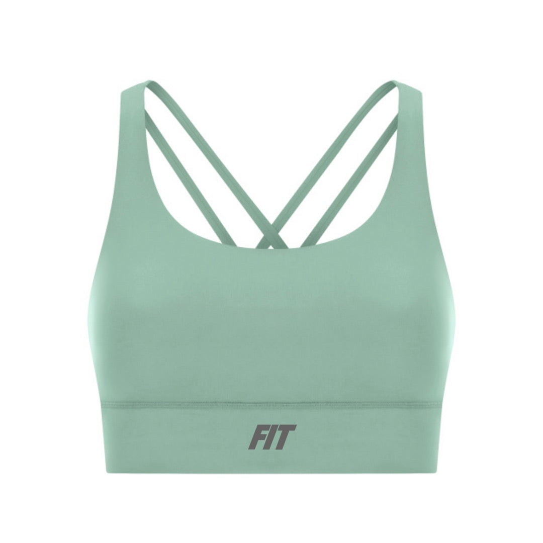 Women's "Cardio District X FIT" Light Green Strappy Criss-Cross Sports Bra