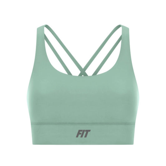 Women's "Cardio District X FIT" Light Green Strappy Criss-Cross Sports Bra