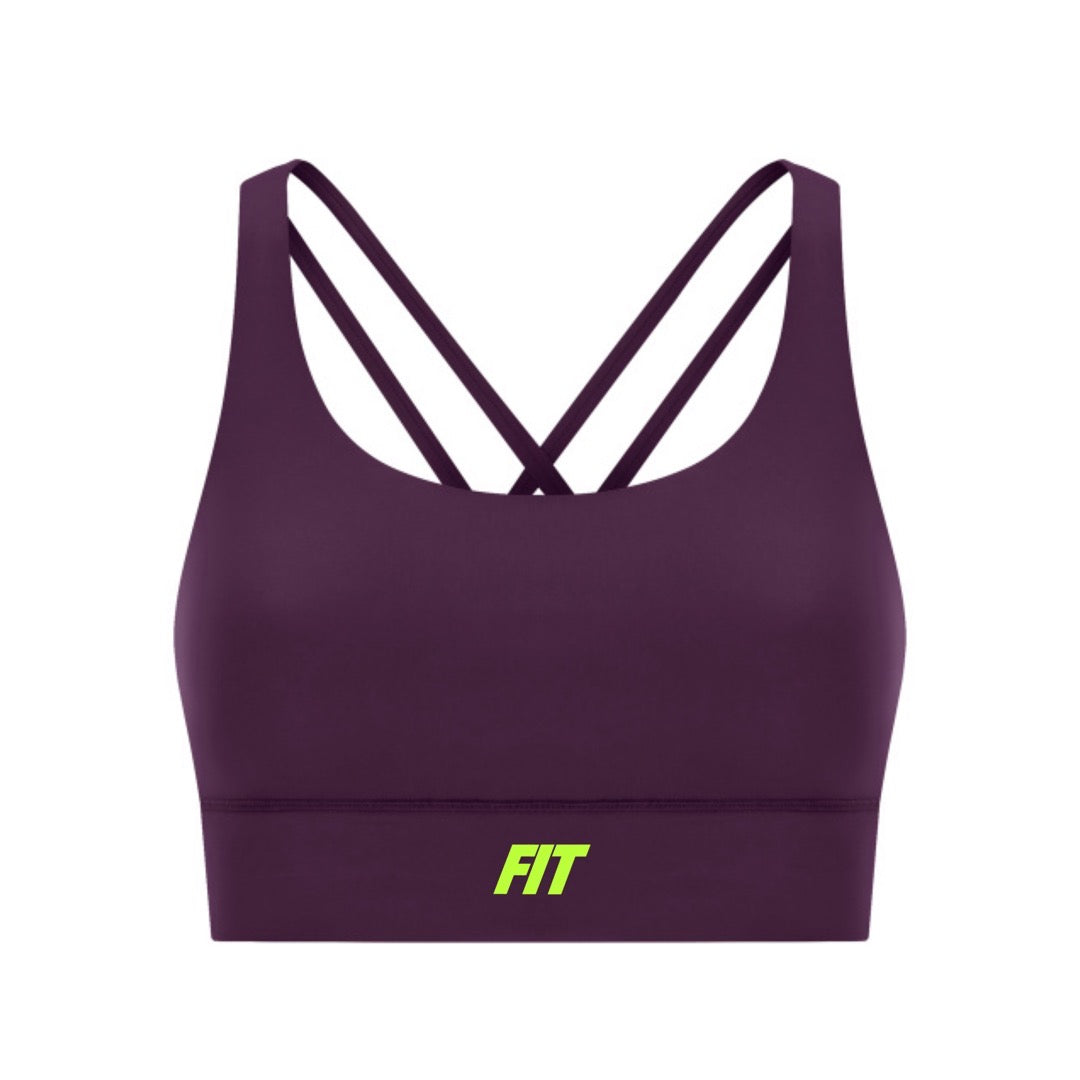 Women's "Cardio District X FIT" Purple Strappy Criss-Cross Sports Bra