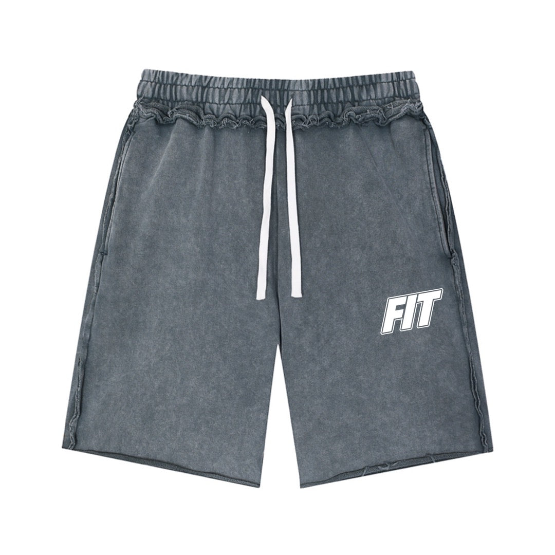 Mens "Cardio District X FIT" Mineral Wash Raw Edge Shorts