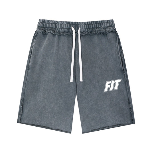 Mens "Cardio District X FIT" Mineral Wash Raw Edge Shorts