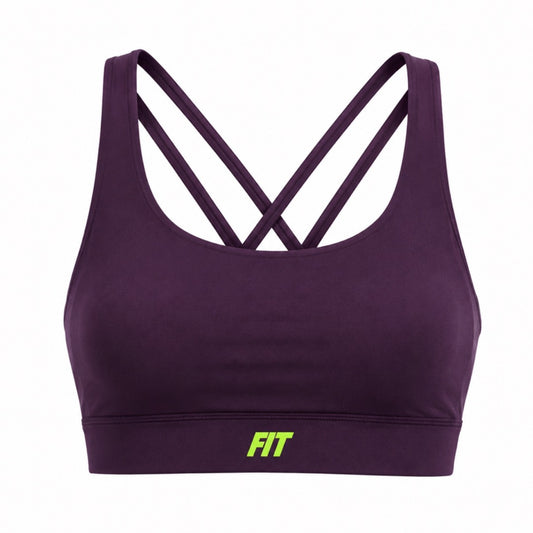 Women's "Cardio District X FIT" Purple Strappy Criss-Cross Sports Bra