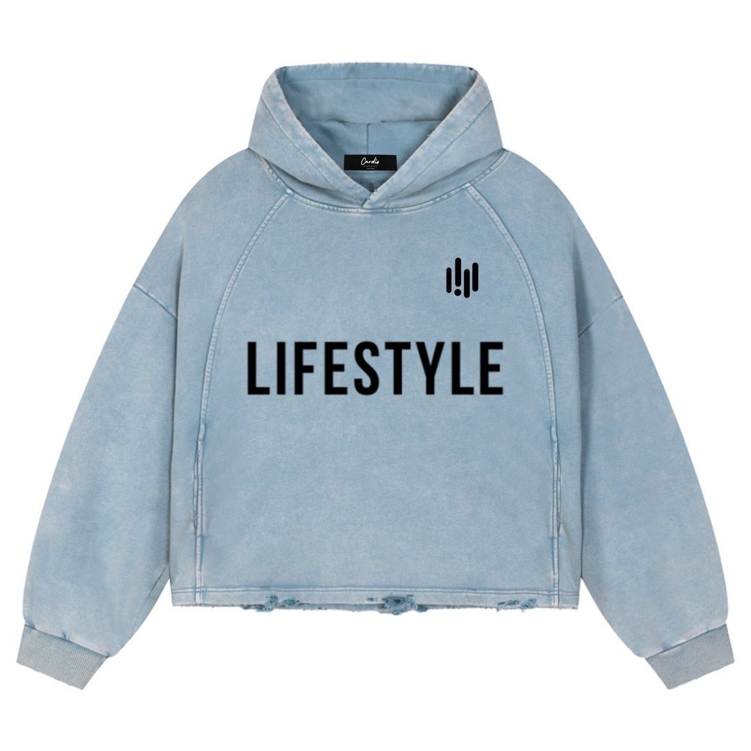 Unisex Cardio District "Lifestyle" Vintage Washed Frayed-Hem Hoodie