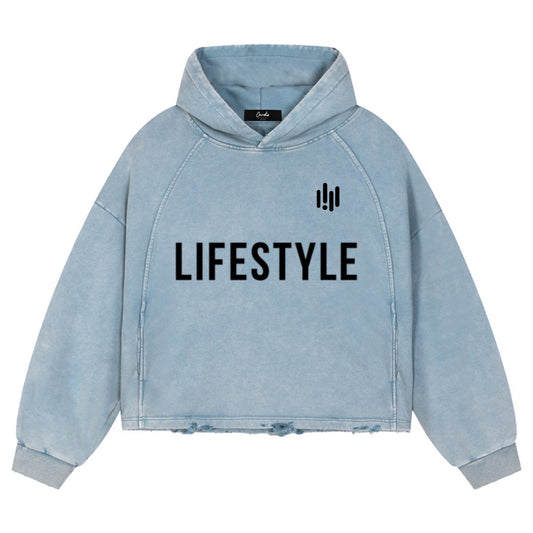 Unisex Cardio District "Lifestyle" Vintage Washed Frayed-Hem Hoodie